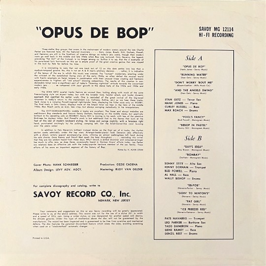 Stan Getz, Sonny Stitt, Fats Navarro, Bud Powell, Hank Jones, Max Roach – Opus De Bop