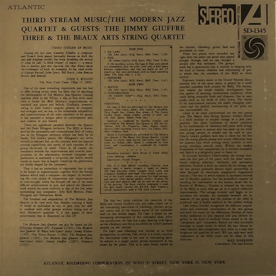 The Modern Jazz Quartet & Guests: The Jimmy Giuffre Three* & The Beaux Arts String Quartet* ‎– Third Stream Music