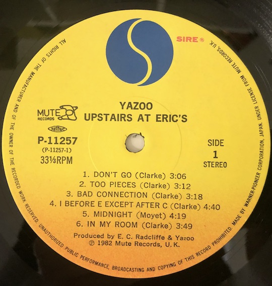 Yazoo ‎– Upstairs At Eric's